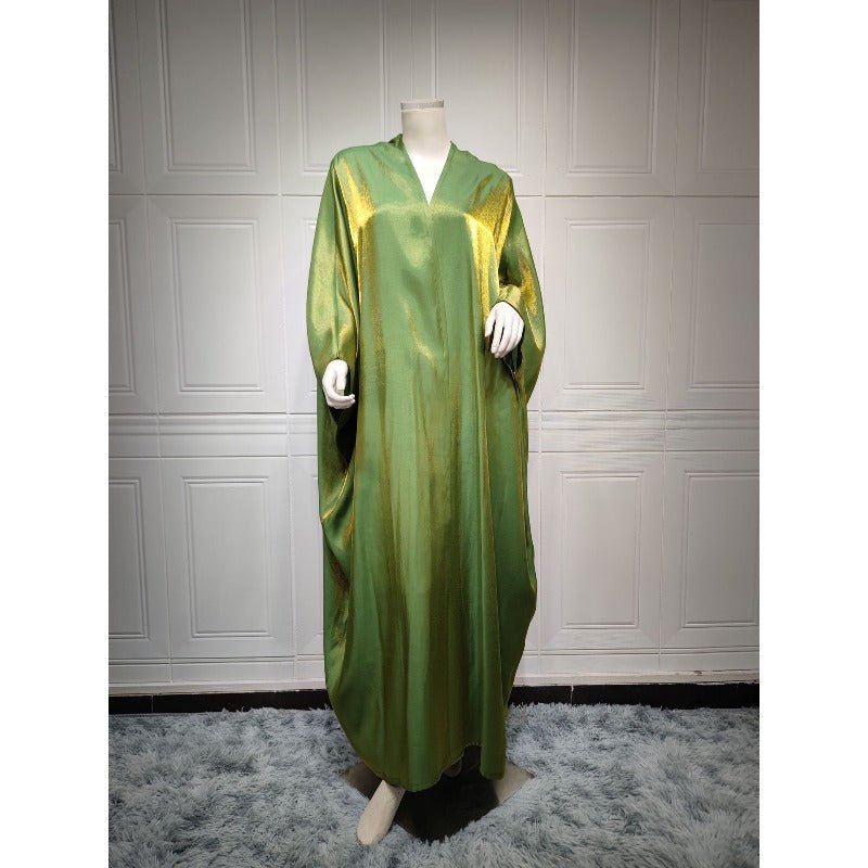 Luxury Silk Satin Bat Sleeve Abaya Robe | Modest V - Neck Evening Dress(MOA225) - Mariam's Collection