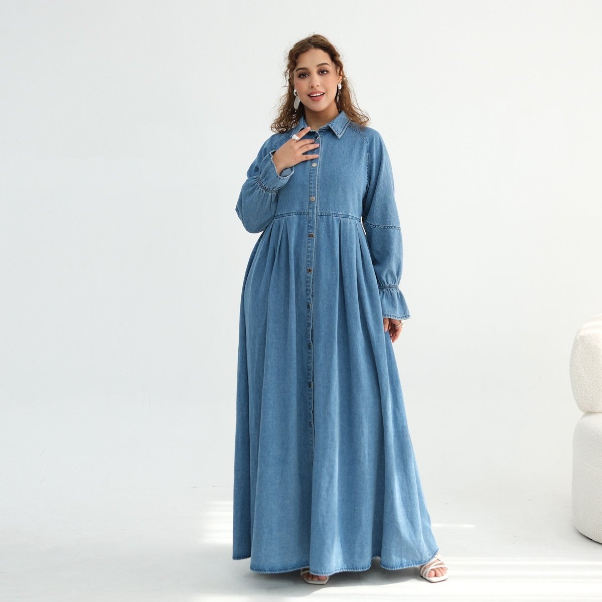 Lyocell Denim Maxi Abaya – Tencel Button-Front Abaya