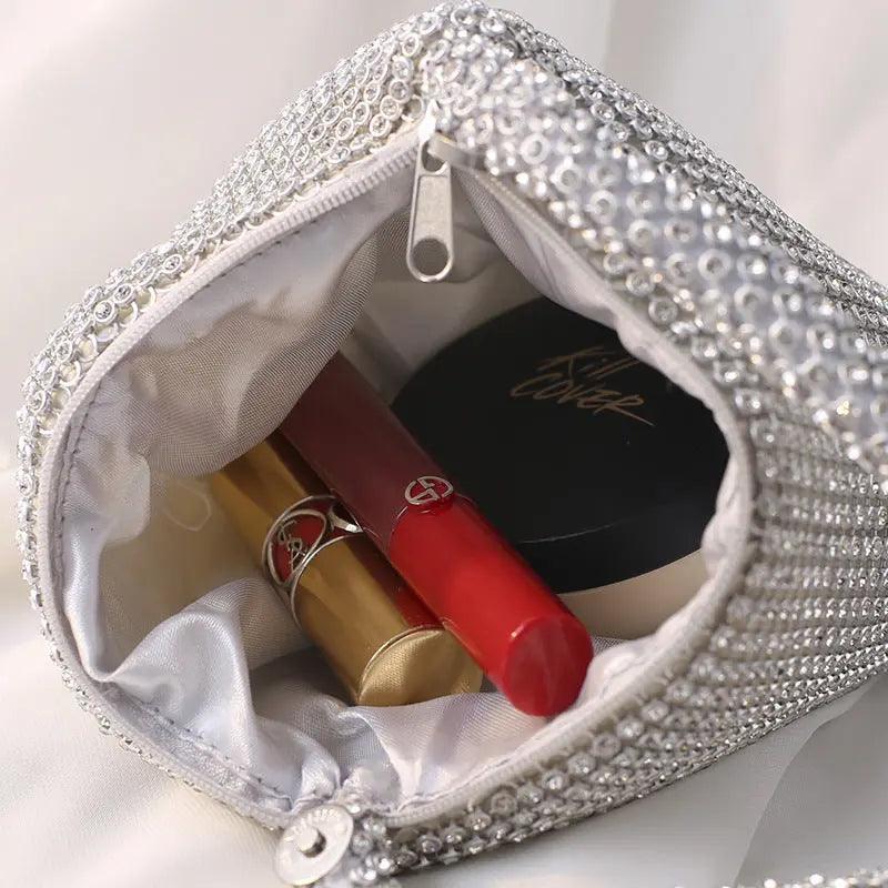 MAC057 Handbag Rhinestones Heart Shape Shiny Handmade Small Evening Bag - Mariam's Collection
