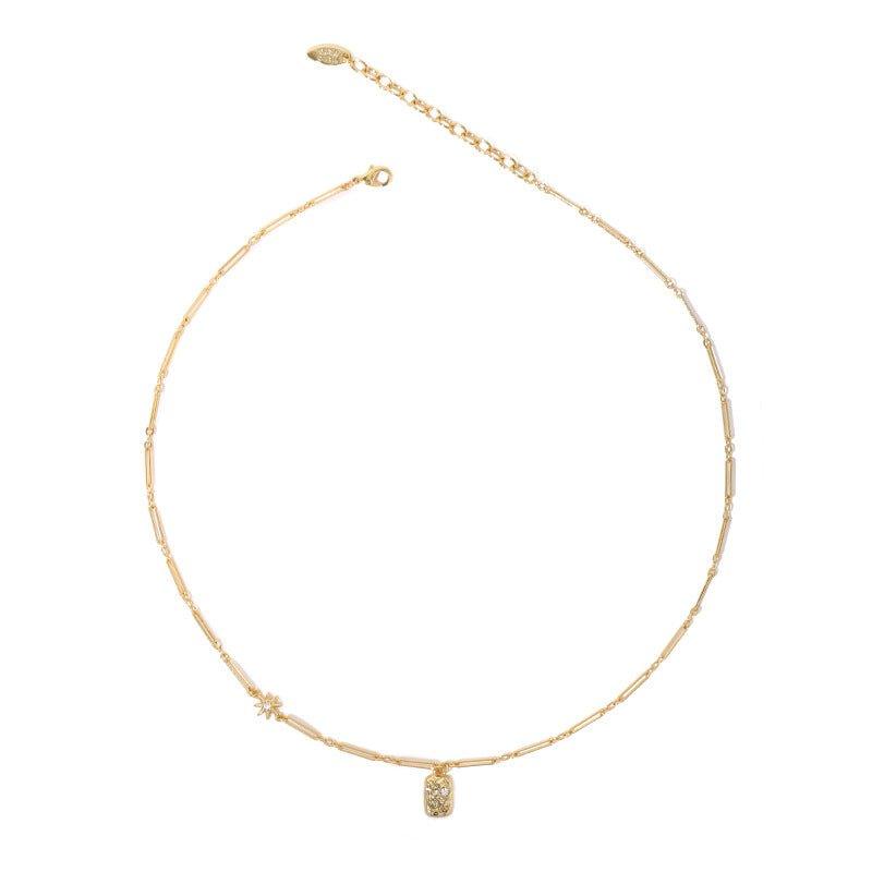 MAC073 Brass Plated 18K Real Gold Light Luxury Style Zircon Inlaid Square Pendant Necklace - Mariam's Collection