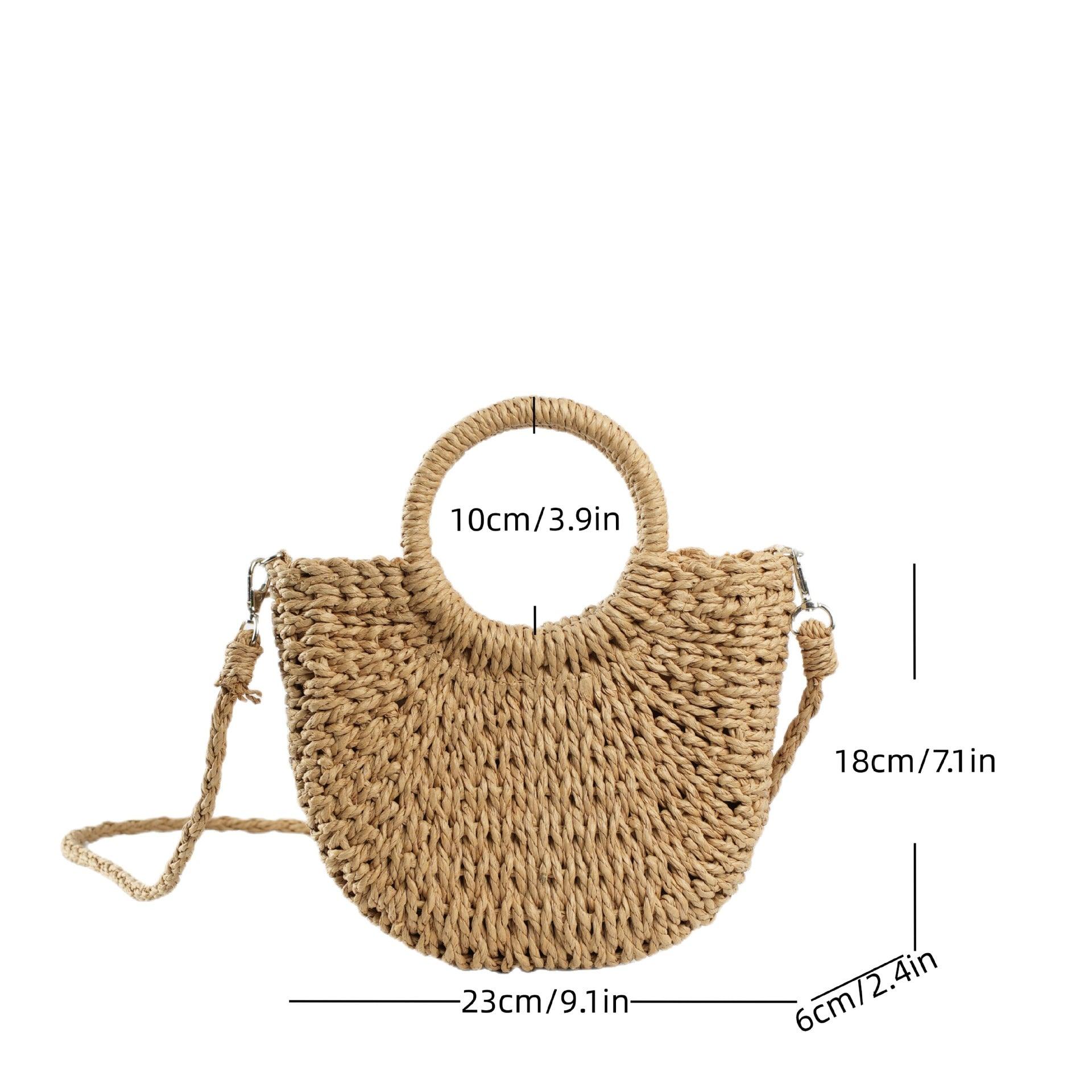 MAC129 Straw Double Hoop Crossbody Bag - Mariam's Collection
