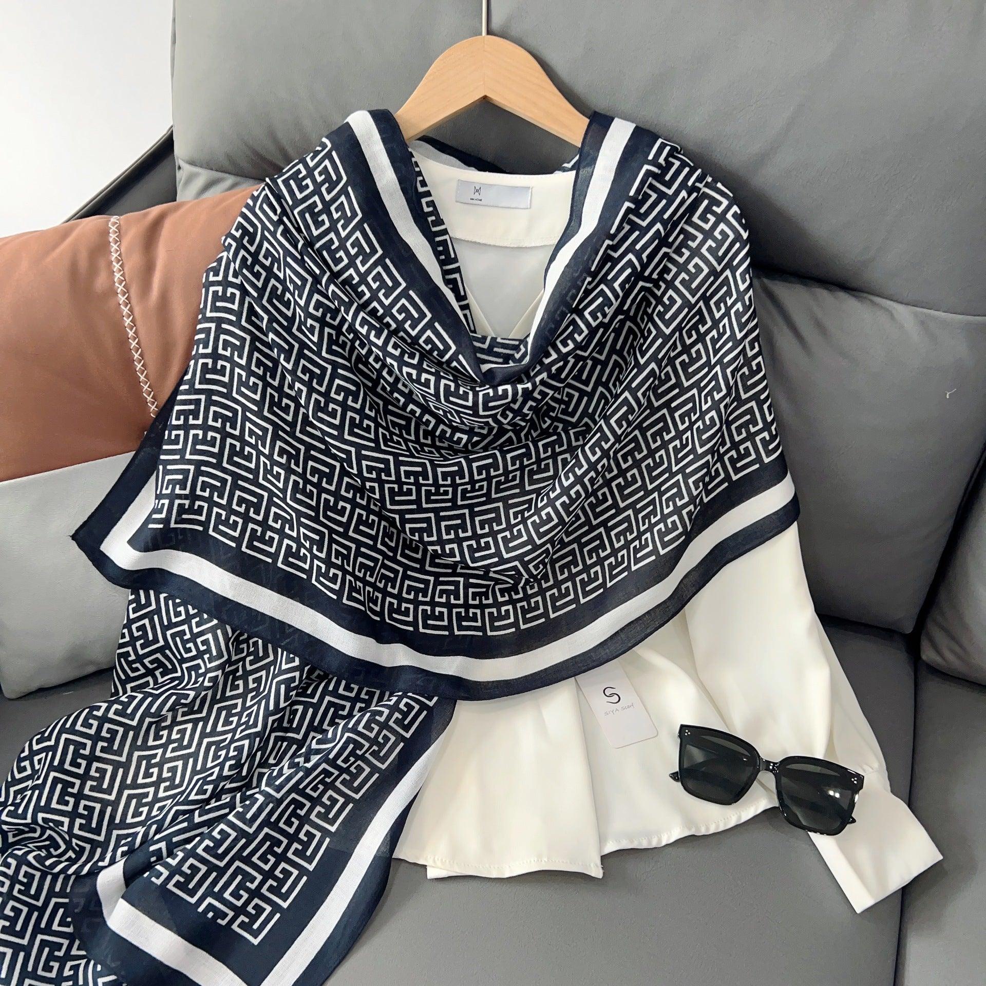MH057 Lettered Rayon And Linen Hijab - Mariam's Collection