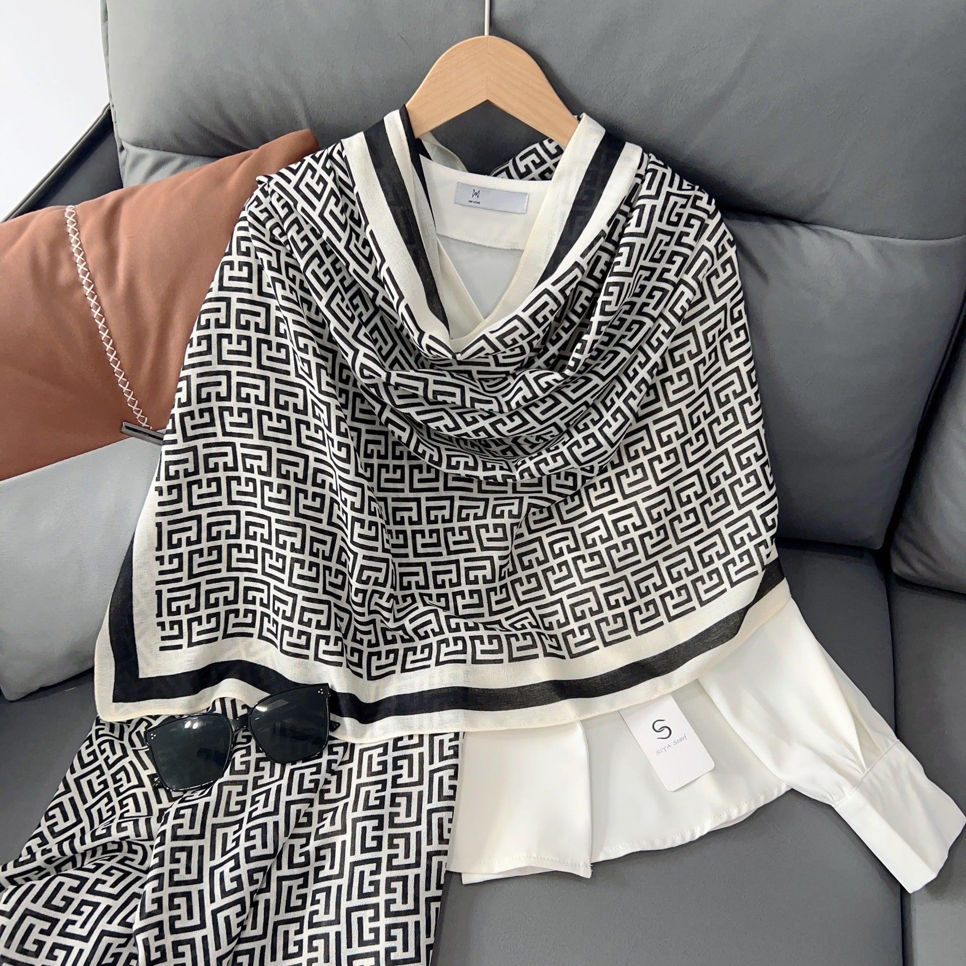 MH057 Lettered Rayon And Linen Hijab - Mariam's Collection