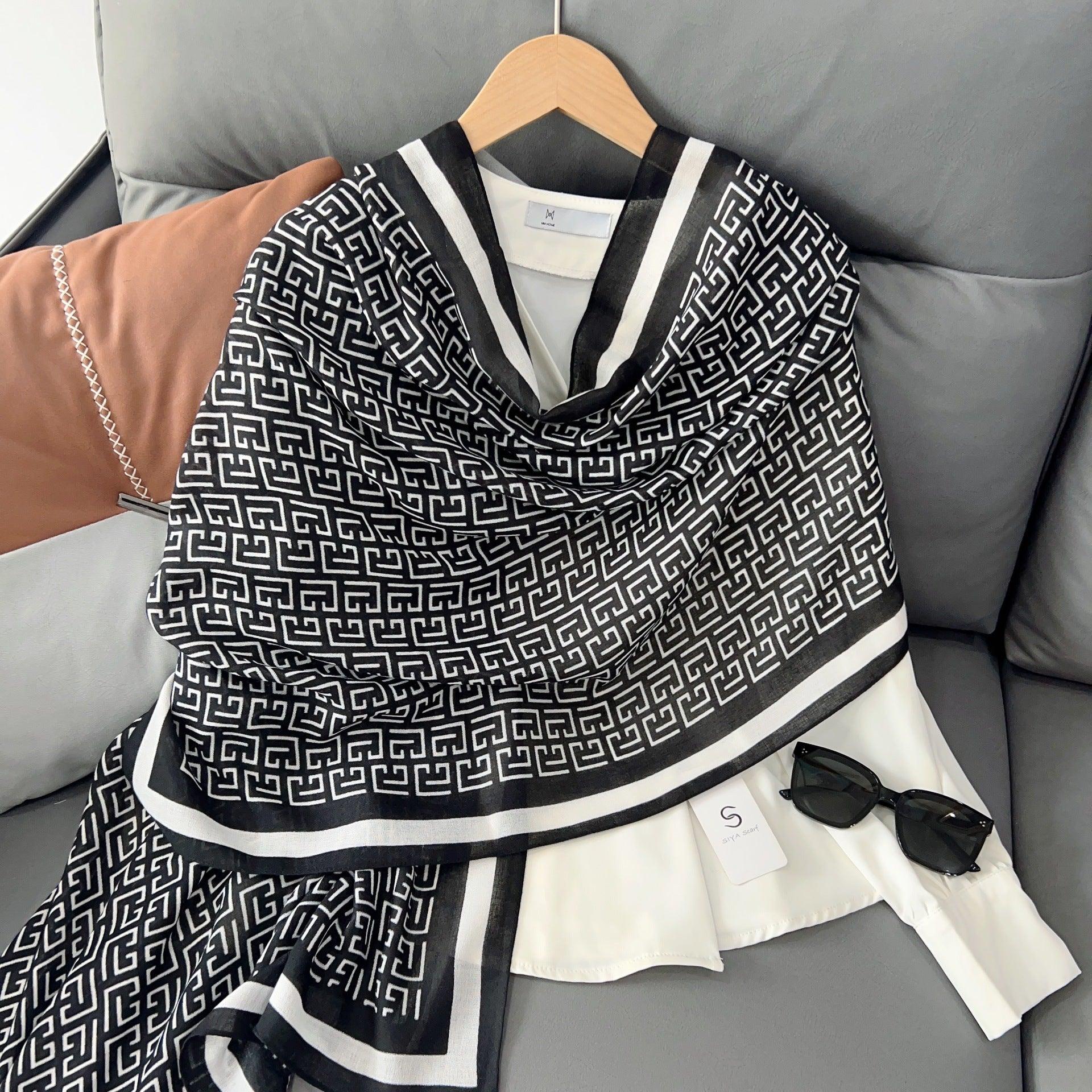 MH057 Lettered Rayon And Linen Hijab - Mariam's Collection