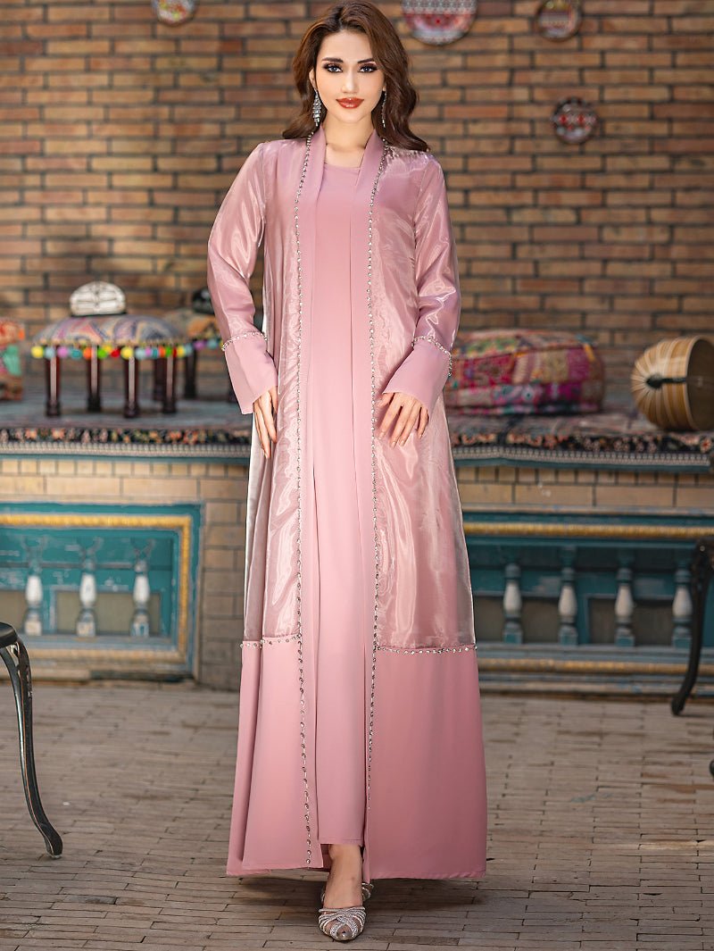 Mint Green Two - Piece Cardigan Dress Diamond - Embellished Cover - Up & Maxi Dress. (MOA151) - Mariam's Collection