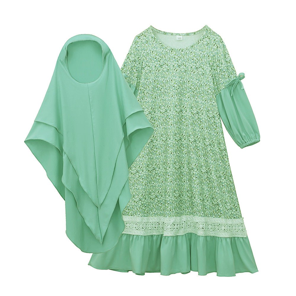 MKG012 Girls Patchwork Floral Abaya 2 - Piece Set - Mariam's Collection