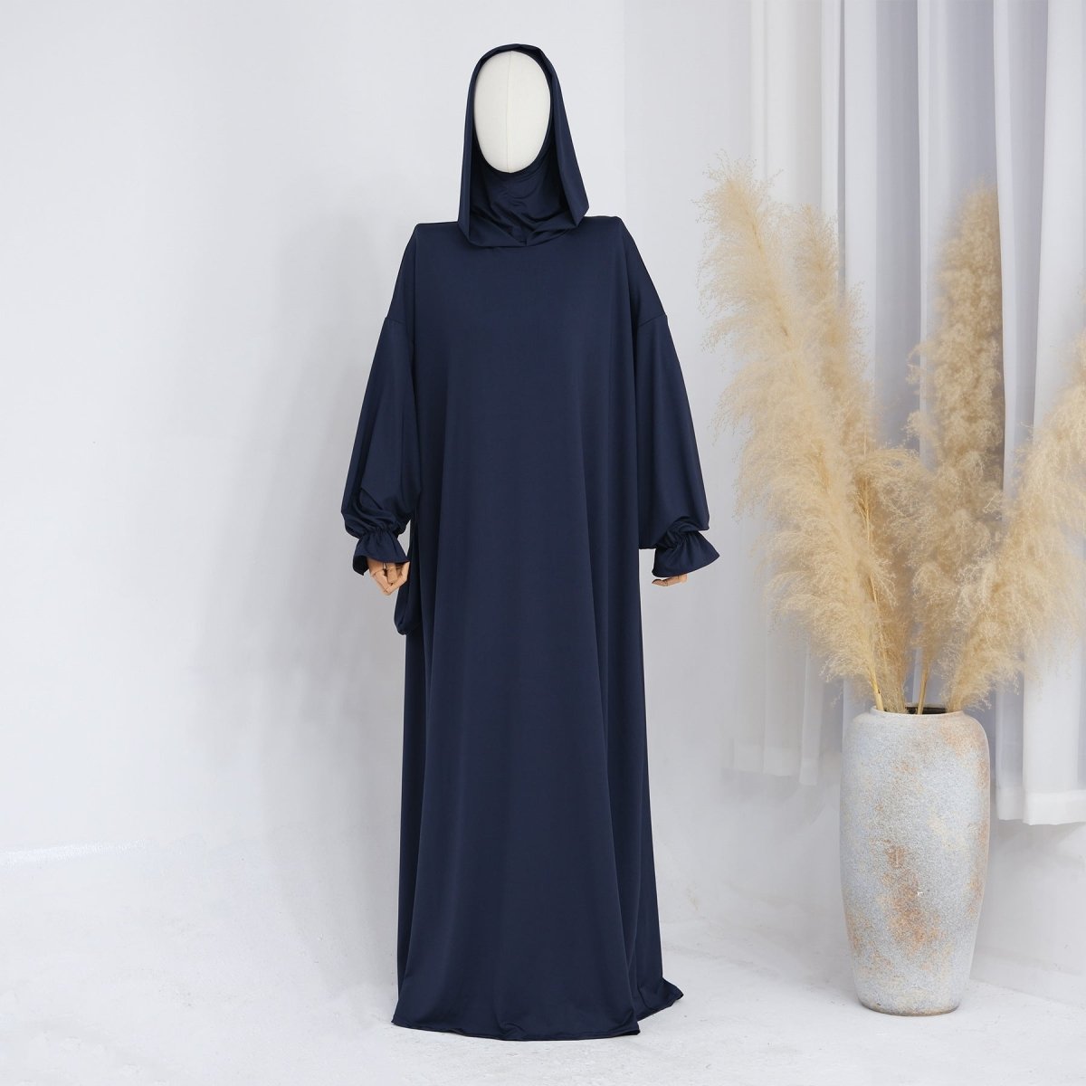 Modest Casual Hooded Abaya Collection | Tone Robes with Bubble Sleeves (MJ021) - Mariam's Collection