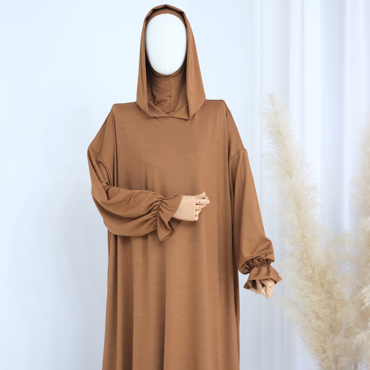 Modest Casual Hooded Abaya Collection | Tone Robes with Bubble Sleeves (MJ021) - Mariam's Collection