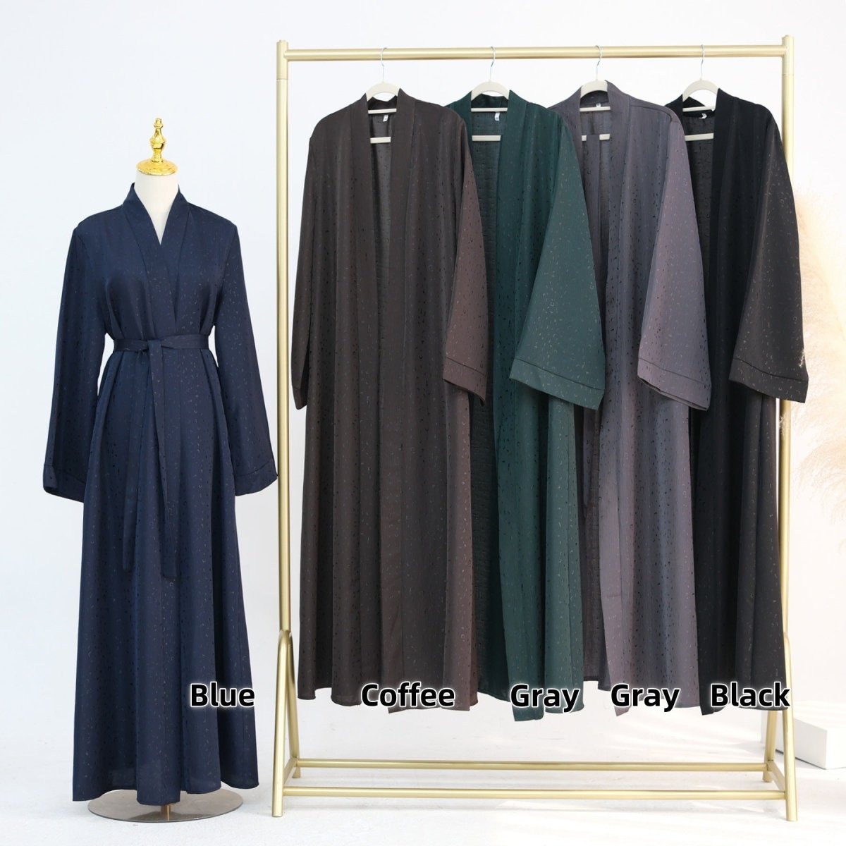 Modest Elegant Dress 3D Textured Printer with Flared Sleeves(MOA210) - Mariam's Collection