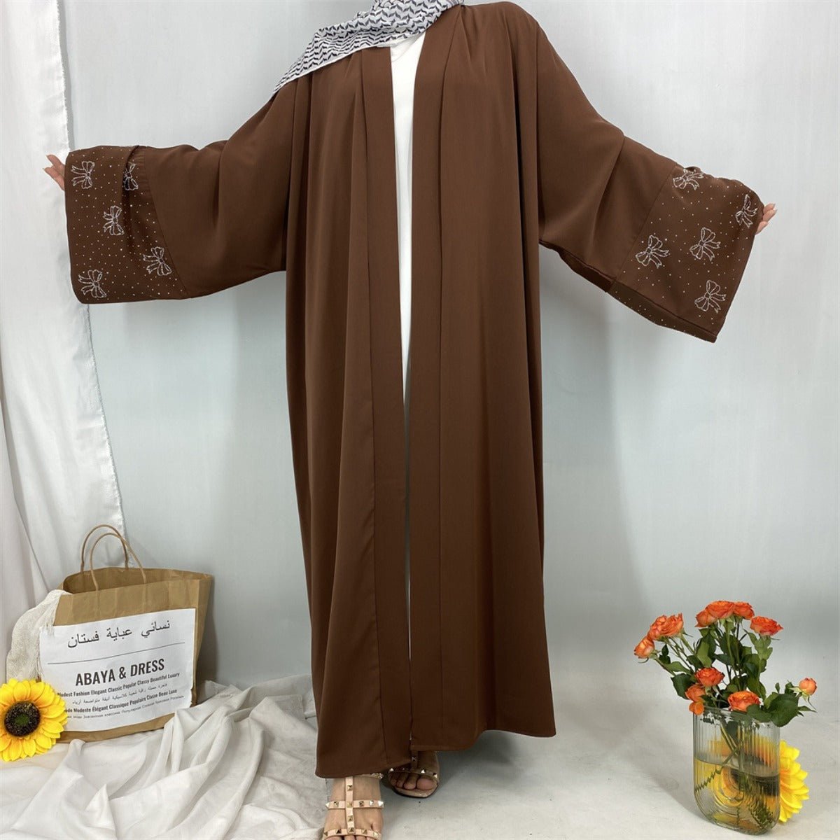 Modest Luxury Exquisite Transfer Diamond Printer Butterfly Sleeve Abaya(MOA206) - Mariam's Collection