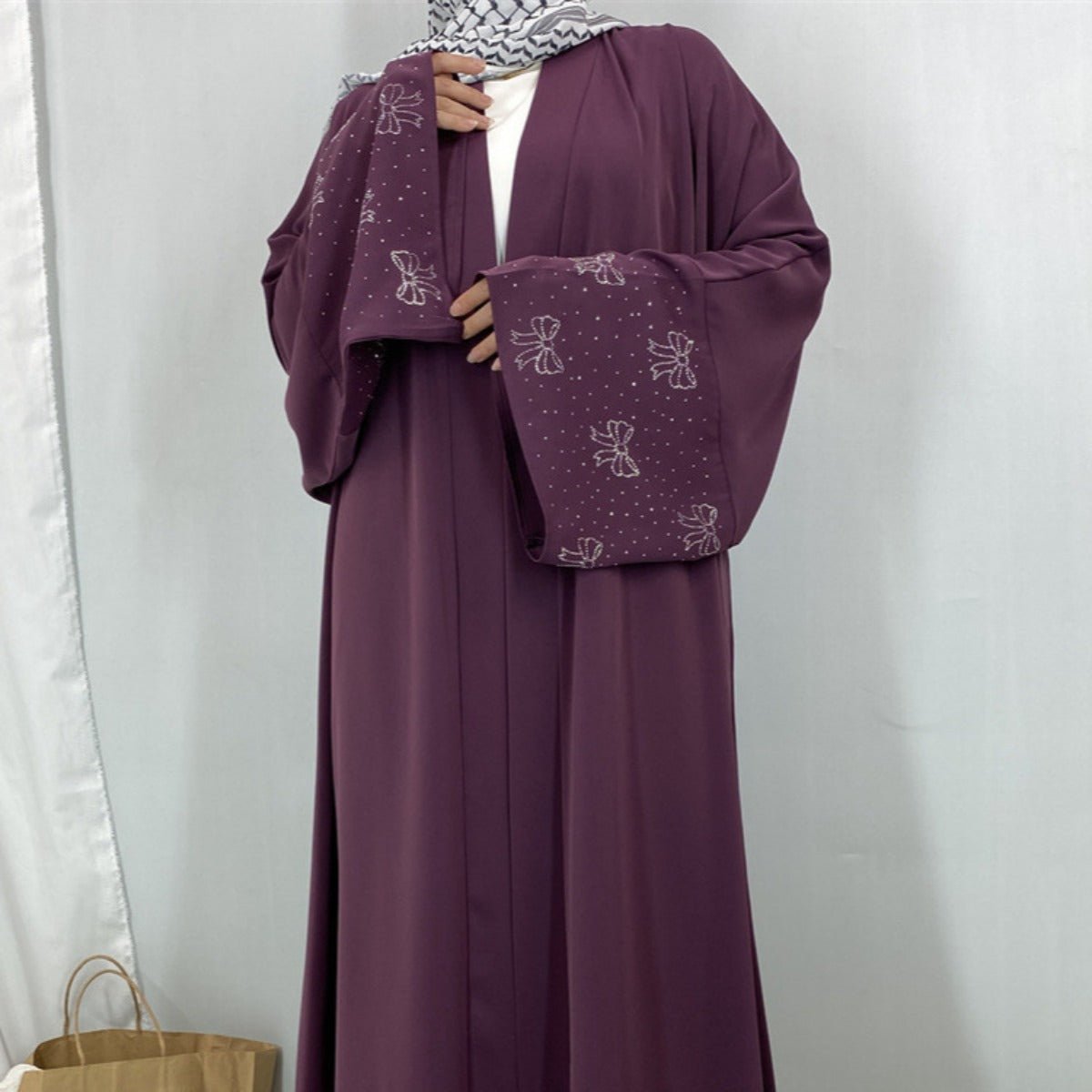 Modest Luxury Exquisite Transfer Diamond Printer Butterfly Sleeve Abaya(MOA206) - Mariam's Collection