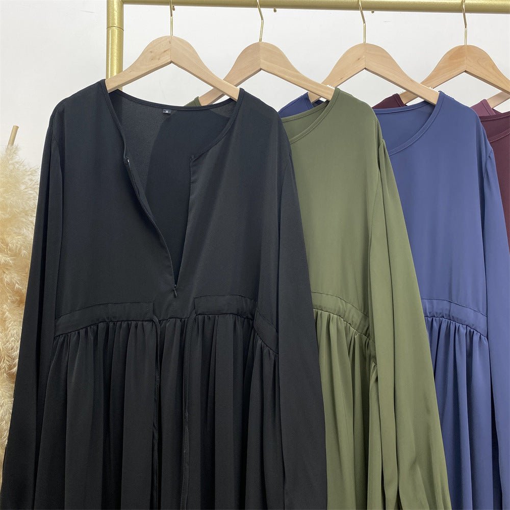 Modest Muslim Stretch Sleeve Front Zipper A - shaped Swing Pendulum Abaya. (MA175) - Mariam's Collection