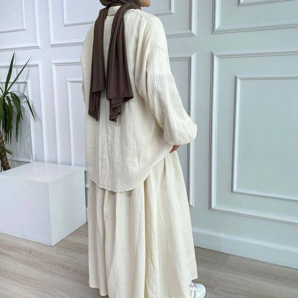 Modest Muslim Women's Bubble Sleeve Shirt Jacket & Skirt Layered Dress Set.(MS078) - Mariam's Collection