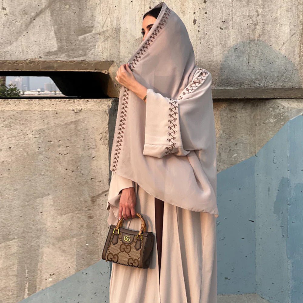 Moonlight Embroidered Abaya Set | Batwing Sleeve Robe with Matching Hijab. (MOA183) - Mariam's Collection