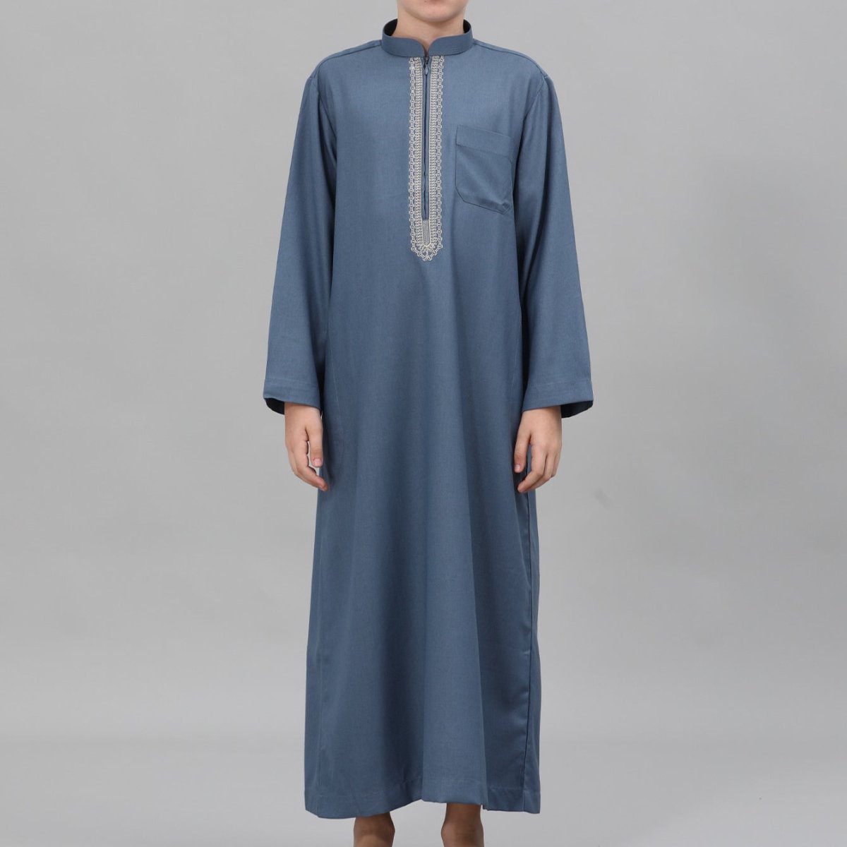 Muslim Boys Embroidered Thobe with Pockets (MKB013) - Mariam's Collection