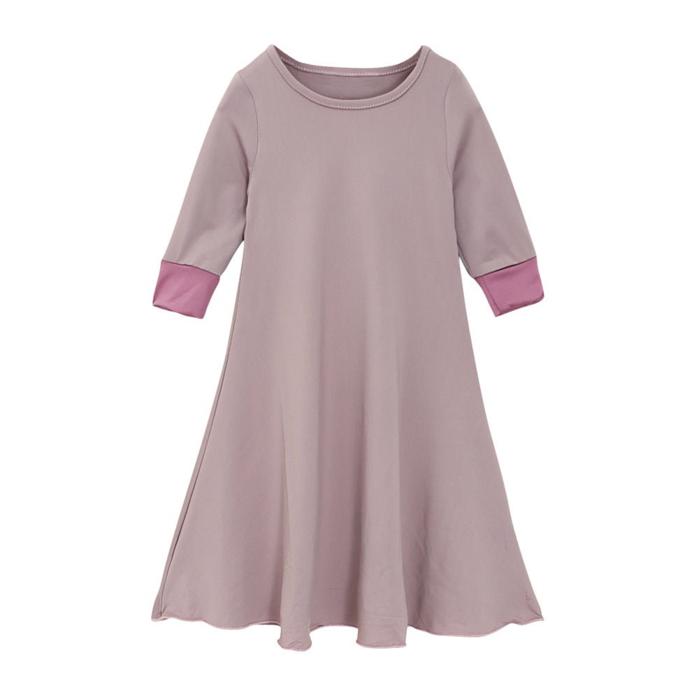 Muslim Girls Dress & Bow Hijab Set with Ruffle Trim (MKG026) - Mariam's Collection