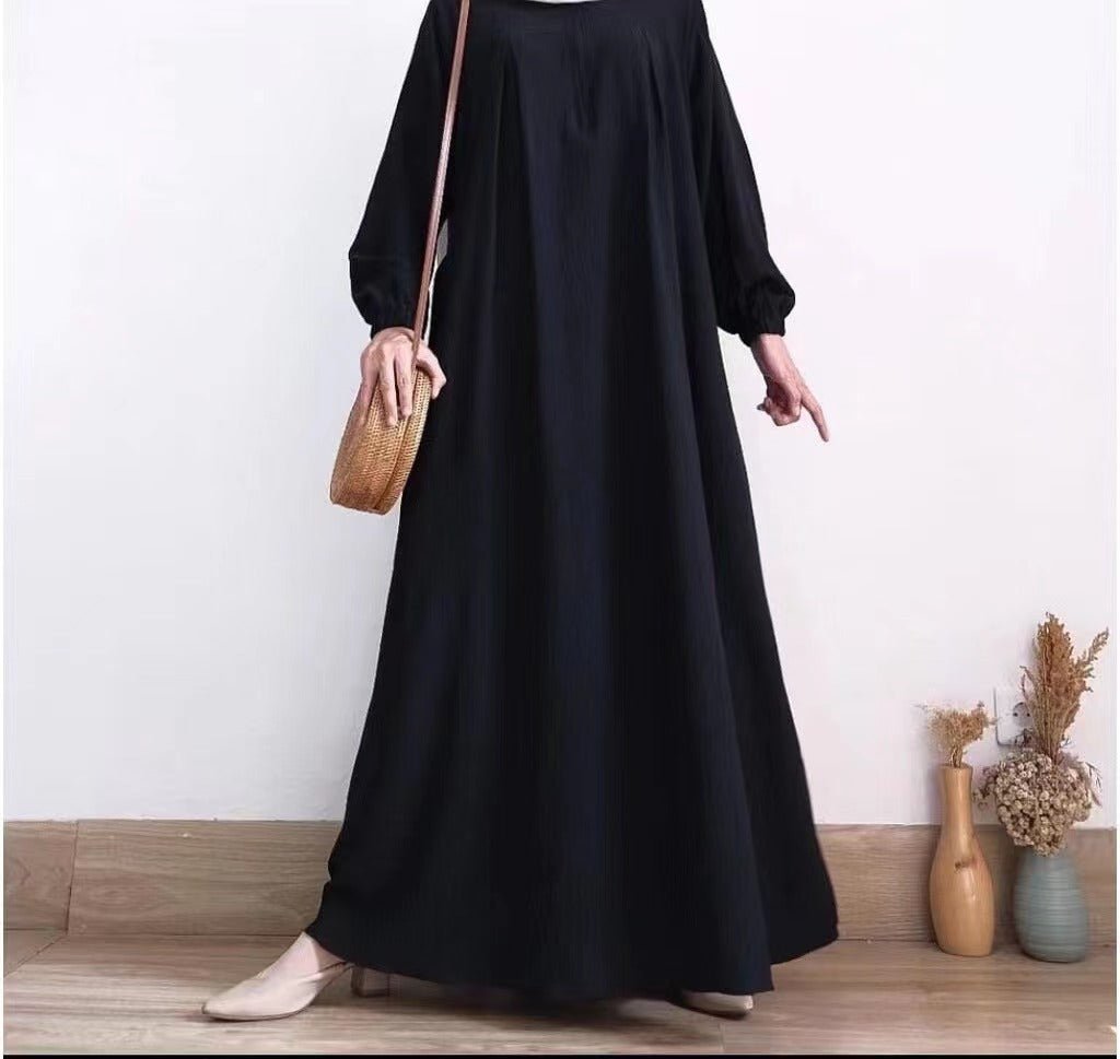 Muslim Luxury Autumn Hues Bubble Sleeve Dress | Modest Robe with Placket Zip. (MA255) - Mariam's Collection