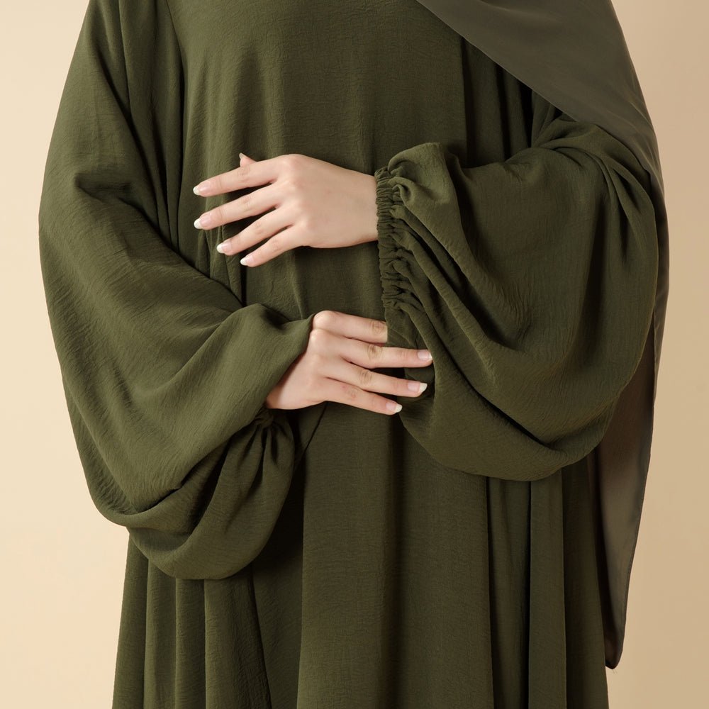 Must - Have Basics: Oversized Lantern Sleeves Crepe Abaya (MA190) - Mariam's Collection