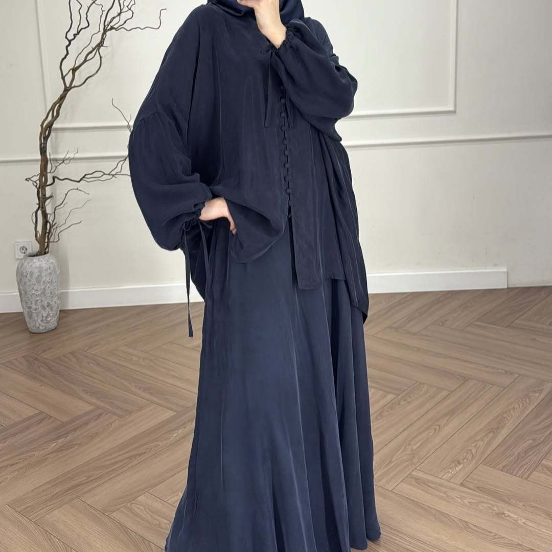 Oversized Batwing Tunic & Maxi Skirt Set — Relaxed Modest Two-Piece