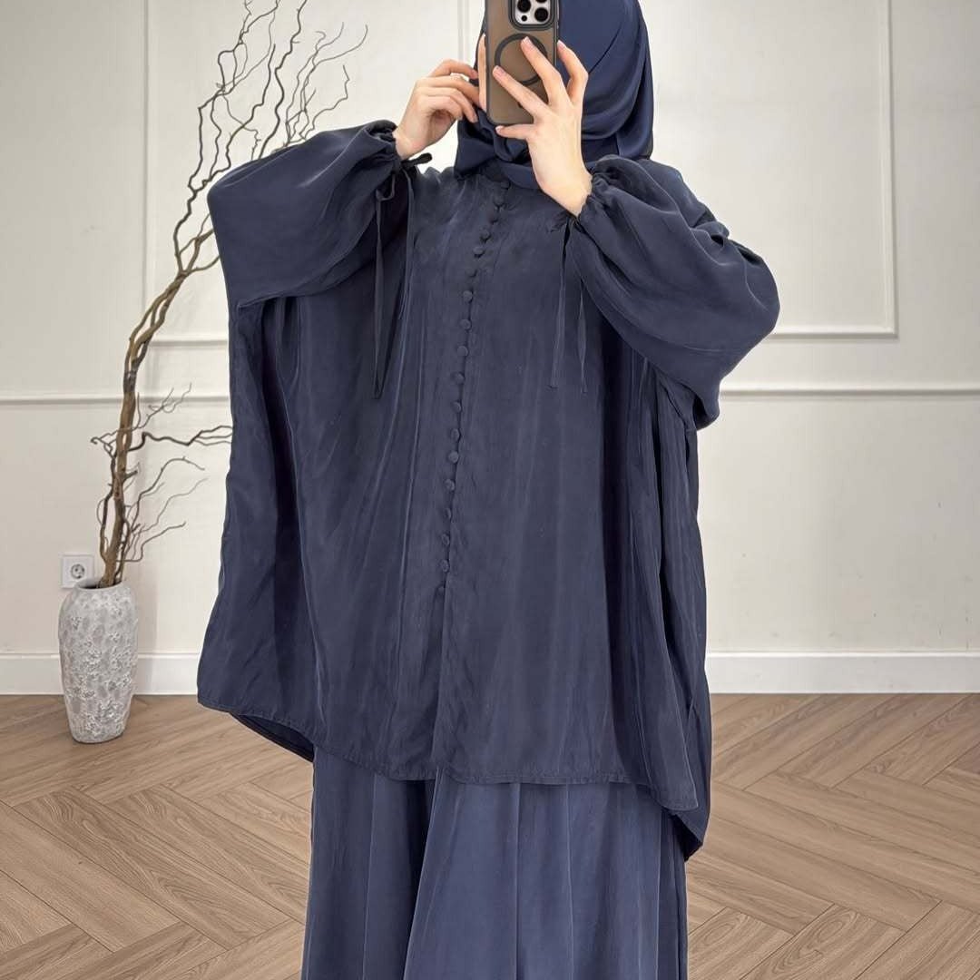 Oversized modest set with dramatic batwing sleeves and relaxed fit