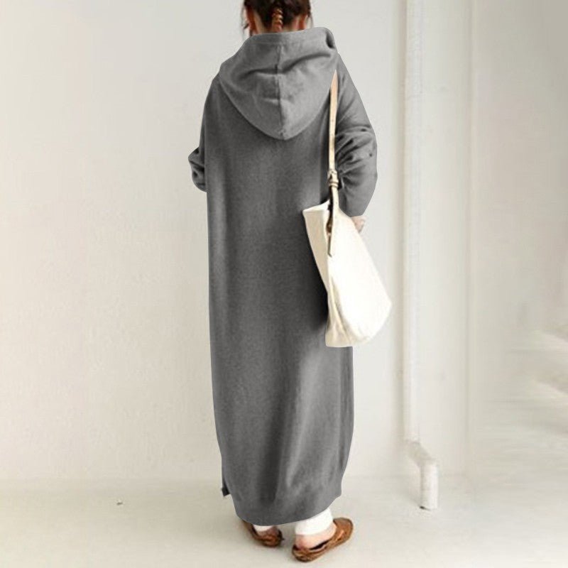 Oversized Hooded Zip-Up Maxi Dress | Fleece Robe Abaya