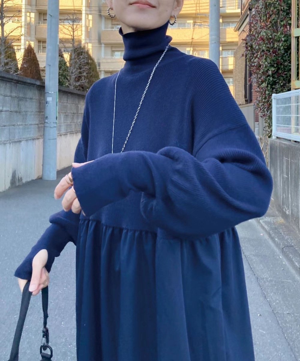 Oversized Turtleneck Maxi Dress | Bubble Sleeve Sweater Dress(MS180) - Mariam's Collection