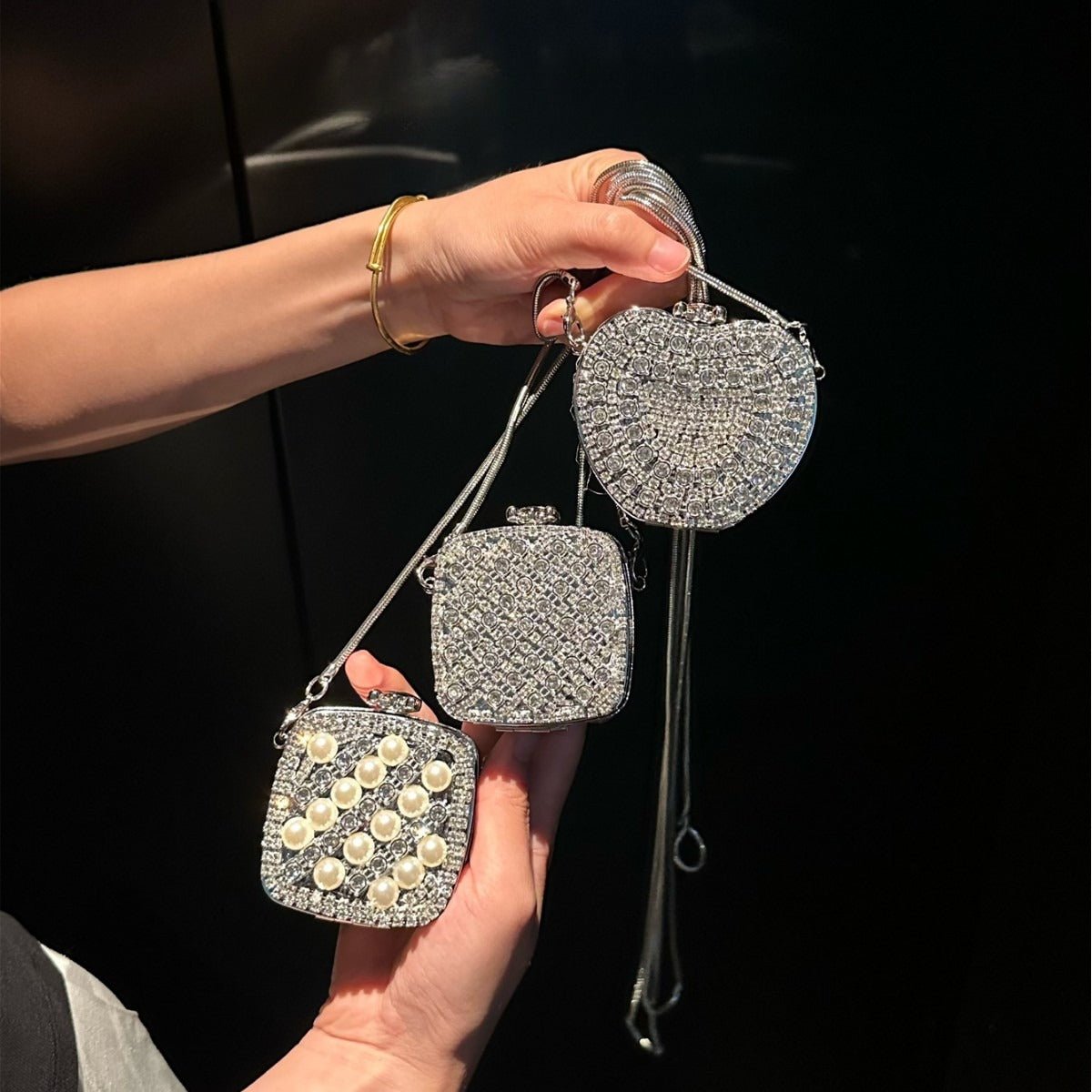 Palm - Sized Diamond Mini Clutch Silver Glamour Gala Bag (MAC281) - Mariam's Collection
