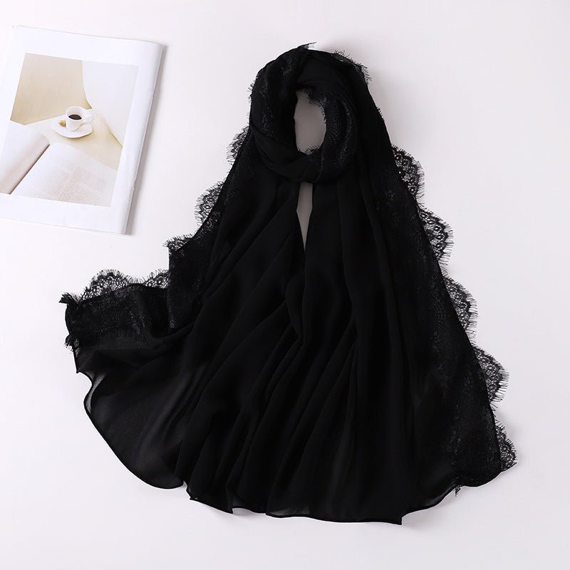 Pearl Chiffon Hijab with Lace Trim(MH218) - Mariam's Collection