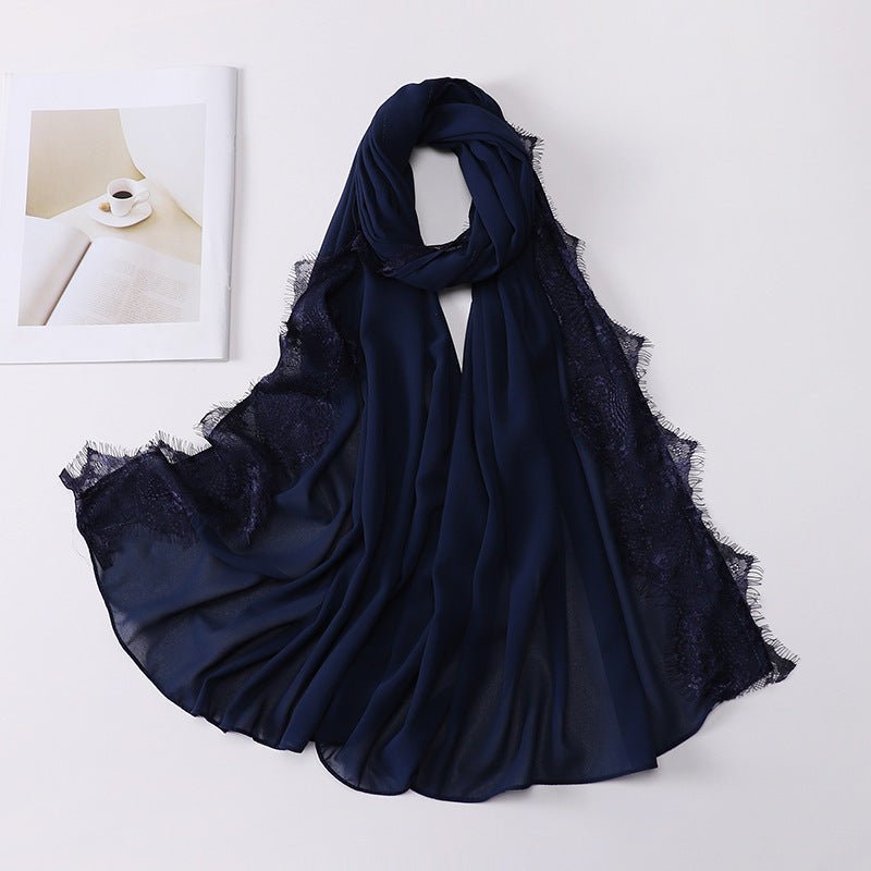 Pearl Chiffon Hijab with Lace Trim(MH218) - Mariam's Collection