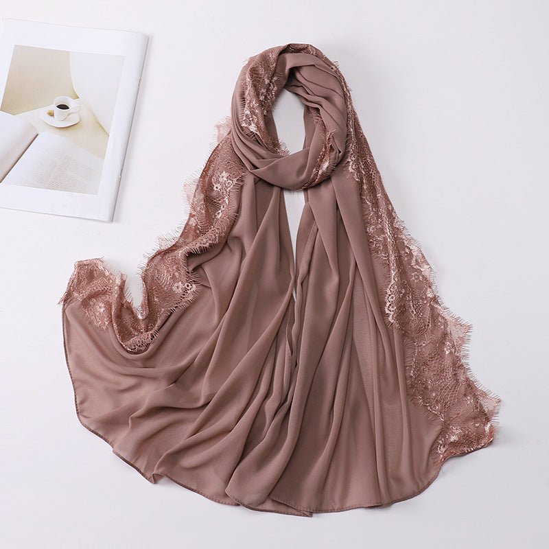 Pearl Chiffon Hijab with Lace Trim(MH218) - Mariam's Collection