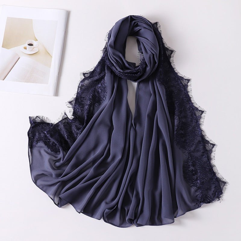 Pearl Chiffon Hijab with Lace Trim(MH218) - Mariam's Collection