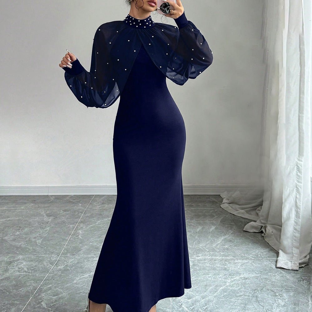 Floor-length view of elegant black bodycon formal gown