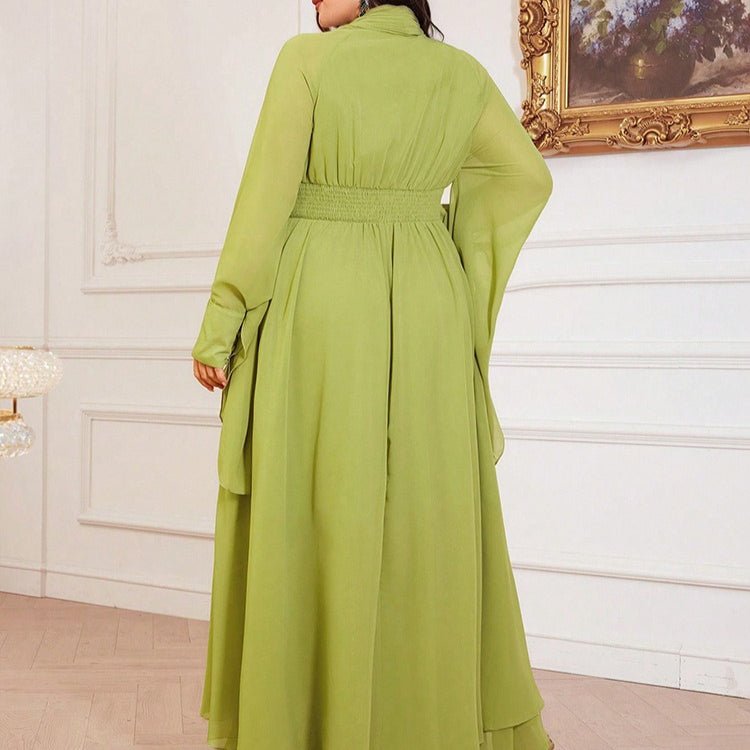 Fabric drape close-up of lightweight chiffon plus size maxi dress