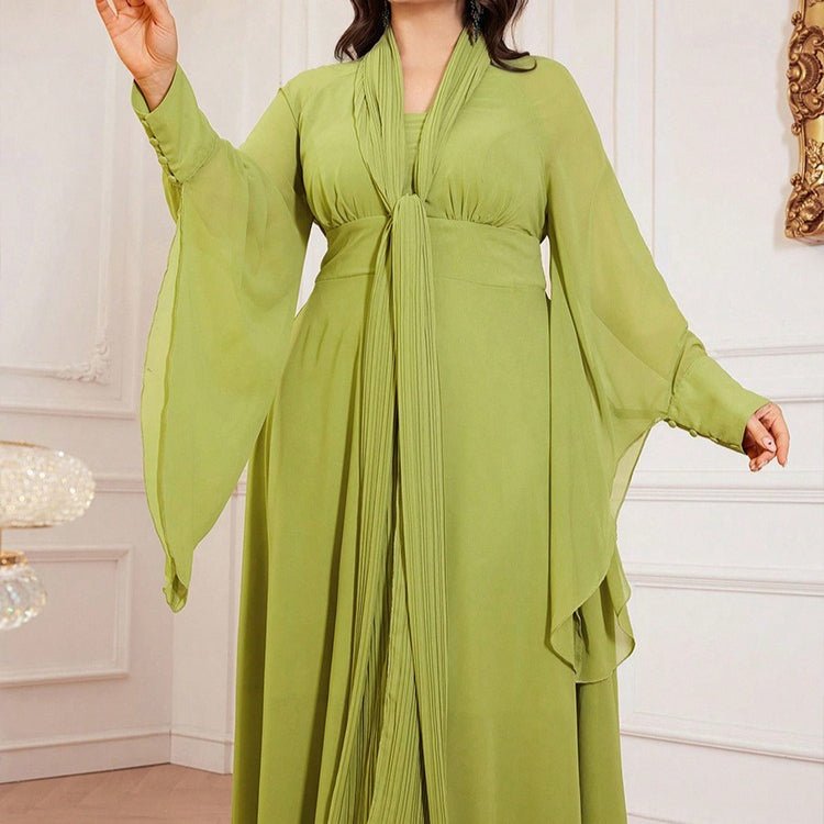 Bell sleeve cuff detail on lightweight chiffon formal maxi dress