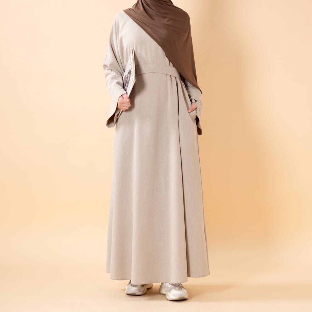 Premium Linen Effect Pullover Abaya with Pockets (MA341) - Mariam's Collection