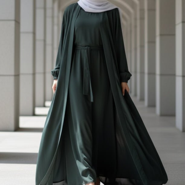 Premium Nida Zoom Open Abaya 3 - Piece Set (MOA239) - Mariam's Collection