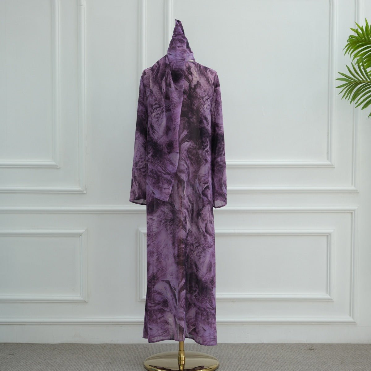 Printed Cardigan Abaya Collection | Modest Luxury Loungewear Feather - Print Robes (MOA194) - Mariam's Collection