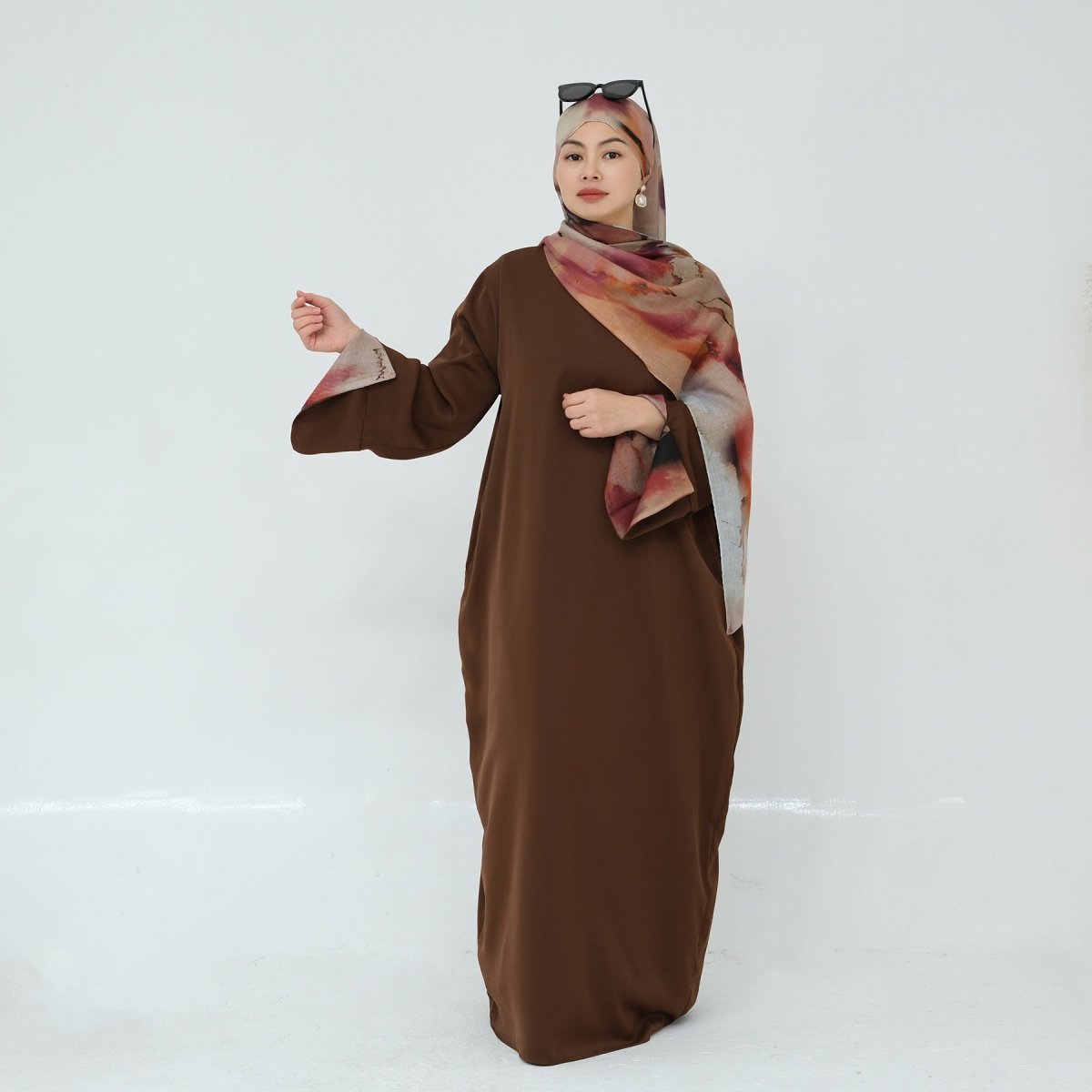Printed Cuff Nida Abaya & Hijab Set | Relaxed Pocket Maxi Dress Abaya