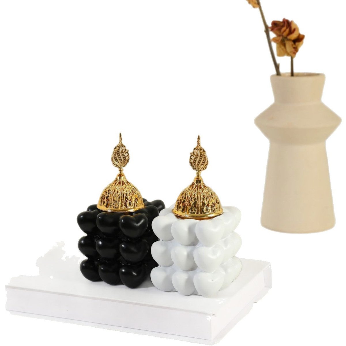 Resin Decorative Heart - Shaped Cube Incense Burner (MAC401) - Mariam's Collection