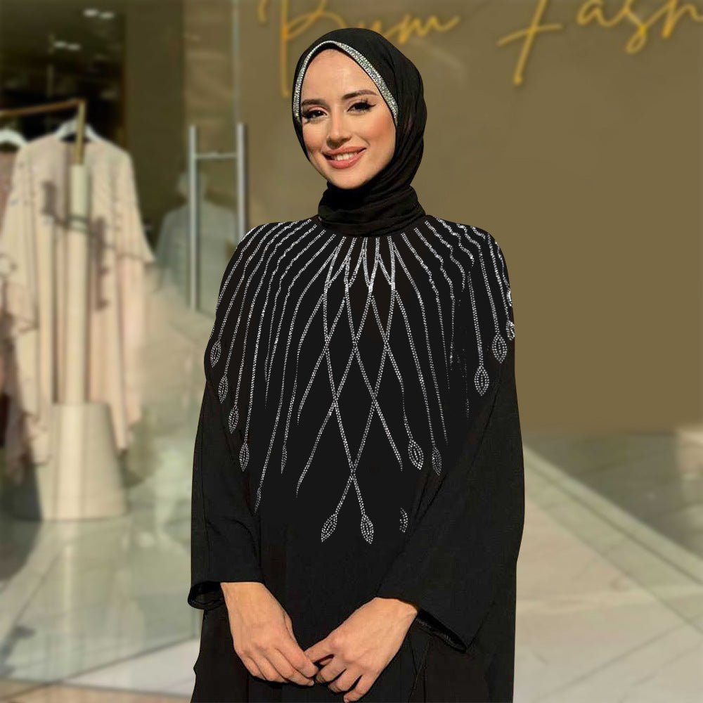 Rhinestone Embellished Butterfly Sleeve Abaya | Art Deco Kaftan Gown