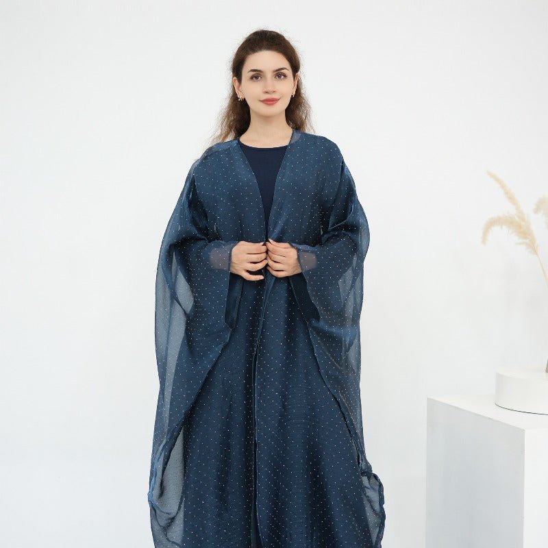 Rhinestone Ice Crinkle Batwing Sleeve Abaya Set(MOA237) - Mariam's Collection