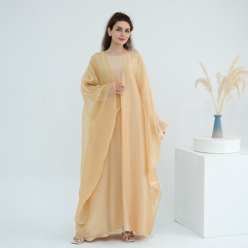 Rhinestone Ice Crinkle Batwing Sleeve Abaya Set(MOA237) - Mariam's Collection