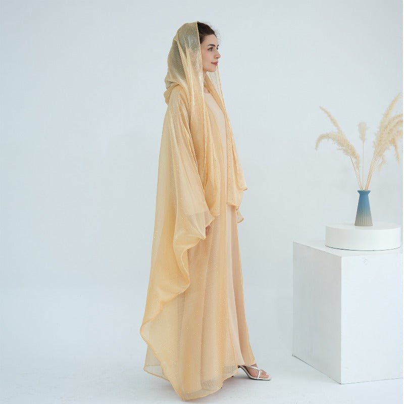 Rhinestone Ice Crinkle Batwing Sleeve Abaya Set(MOA237) - Mariam's Collection