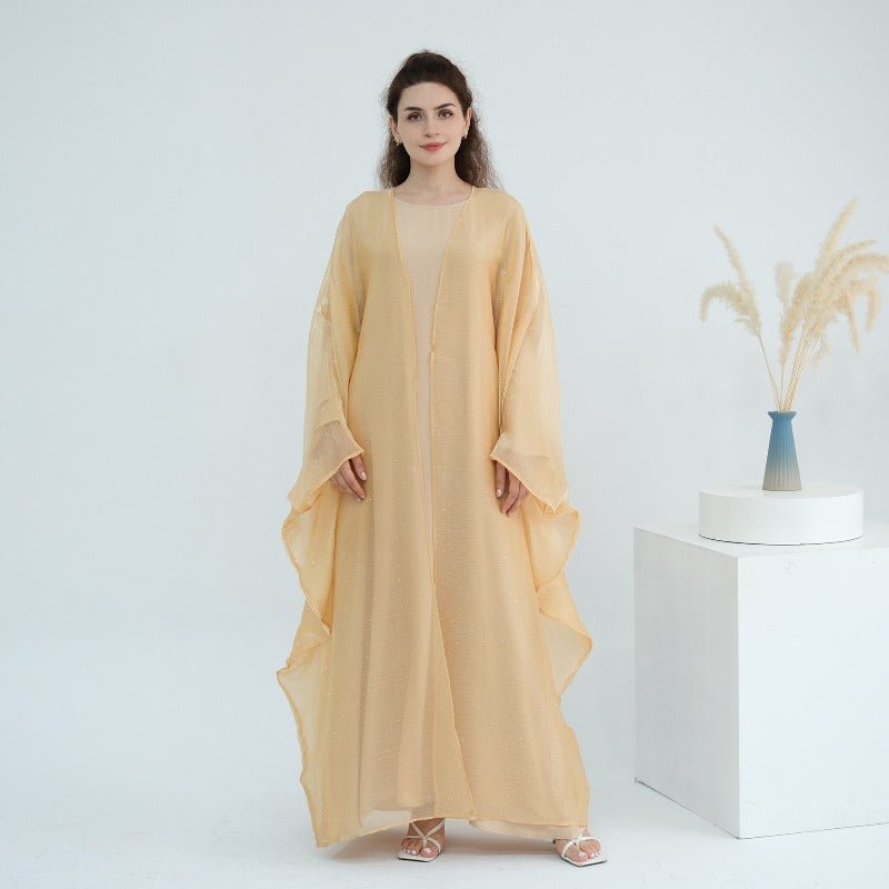 Rhinestone Ice Crinkle Batwing Sleeve Abaya Set(MOA237) - Mariam's Collection