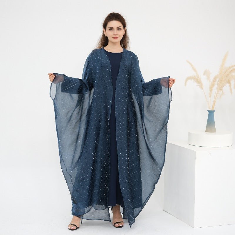 Rhinestone Ice Crinkle Batwing Sleeve Abaya Set(MOA237) - Mariam's Collection