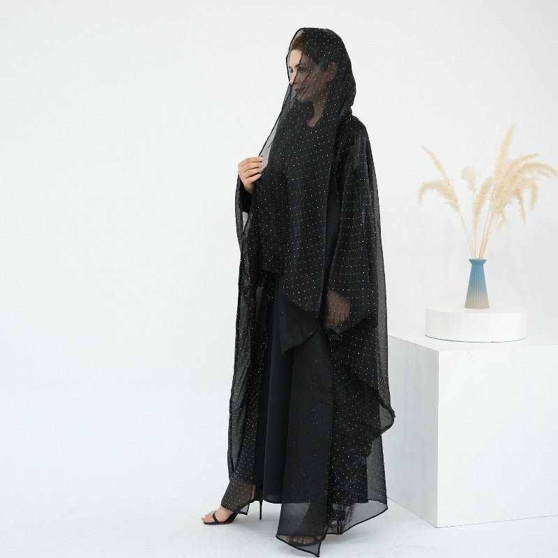 Rhinestone Ice Crinkle Batwing Sleeve Abaya Set(MOA237) - Mariam's Collection