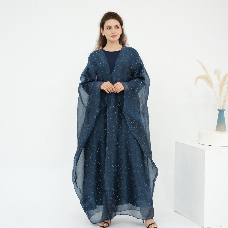 Rhinestone Ice Crinkle Batwing Sleeve Abaya Set(MOA237) - Mariam's Collection