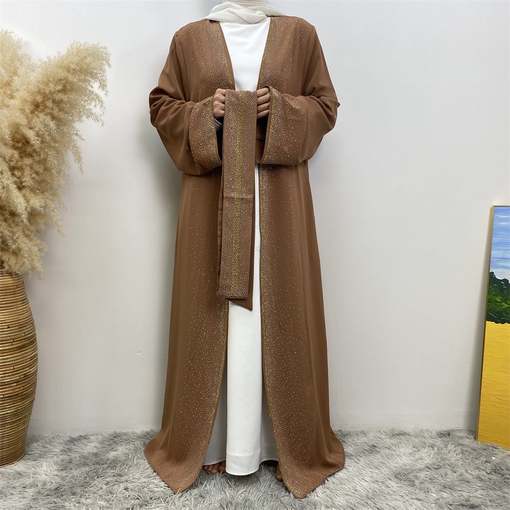Rhinestones Open Abaya With Side Pockets (MOA046) - Mariam's Collection