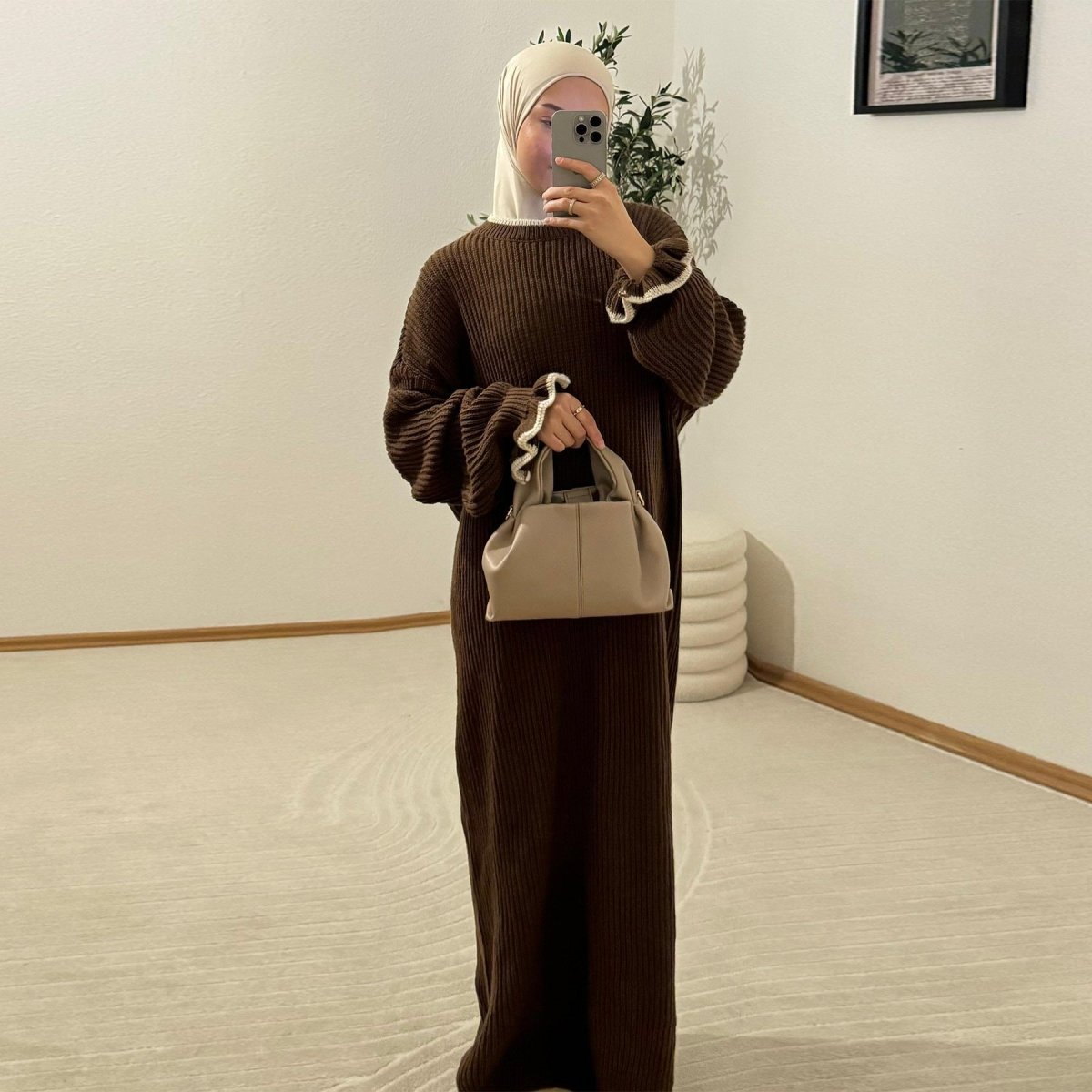 Ribbed Knit Dress with Ruffle Cuffs(MA388) - Mariam's Collection