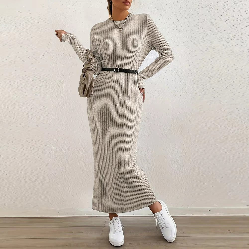 Ribbed Knit Maxi Dress | Long Sleeve Casual Sweater Dress(MS226) - Mariam's Collection